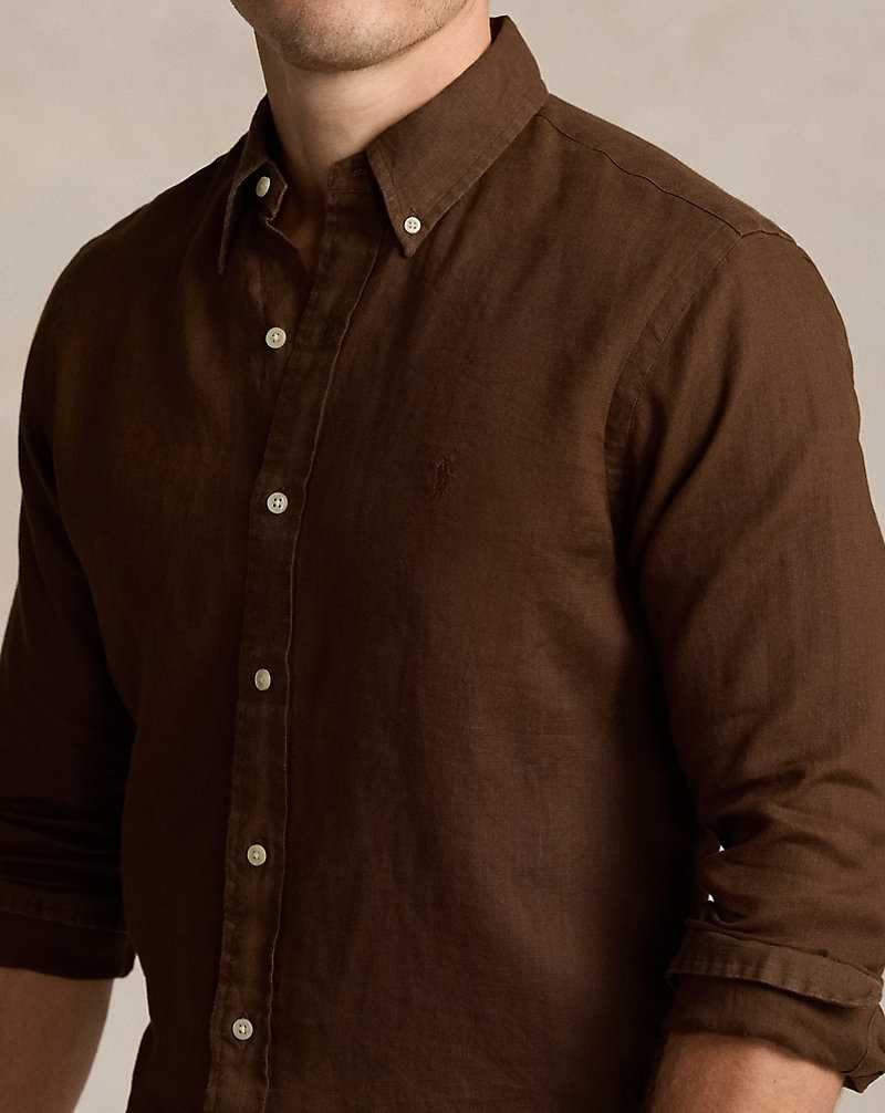 Camisas Ralph Lauren Custom Fit Linen Hombre Chocolate | KTCLIWG-65 - vista 5