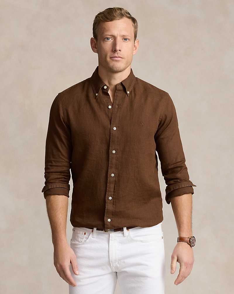 Camisas Ralph Lauren Custom Fit Linen Hombre Chocolate | KTCLIWG-65 - vista 1