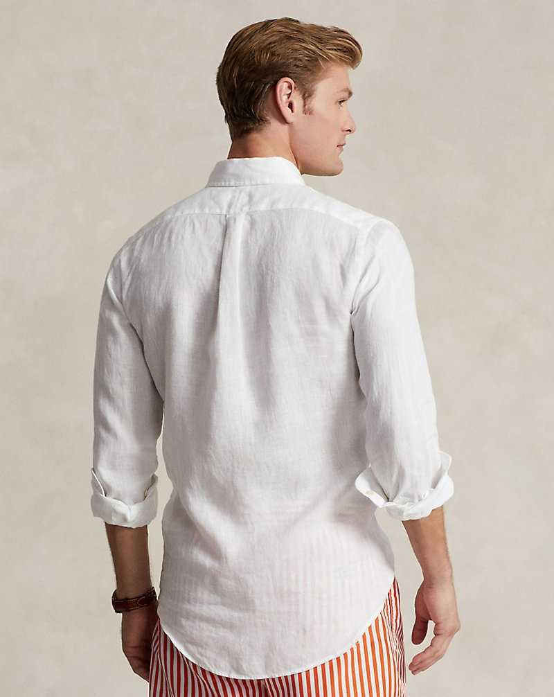 Camisas Ralph Lauren Custom Fit Linen Hombre Blancos | GQLWKYT-12 - vista 4