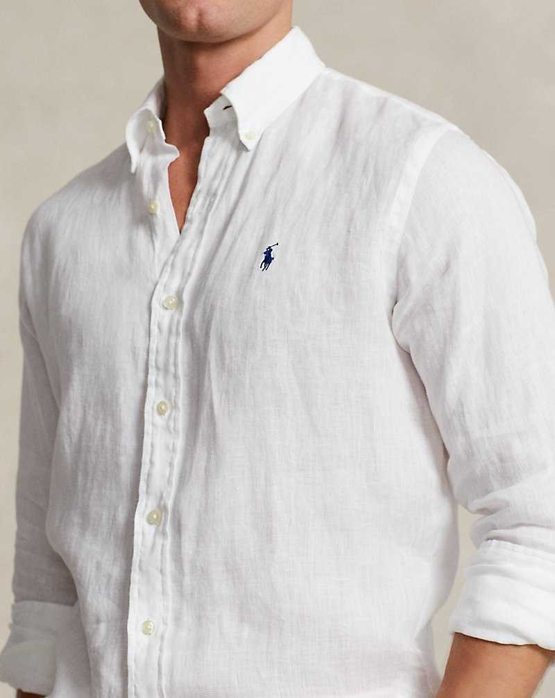 Camisas Ralph Lauren Custom Fit Linen Hombre Blancos | GQLWKYT-12 - vista 5