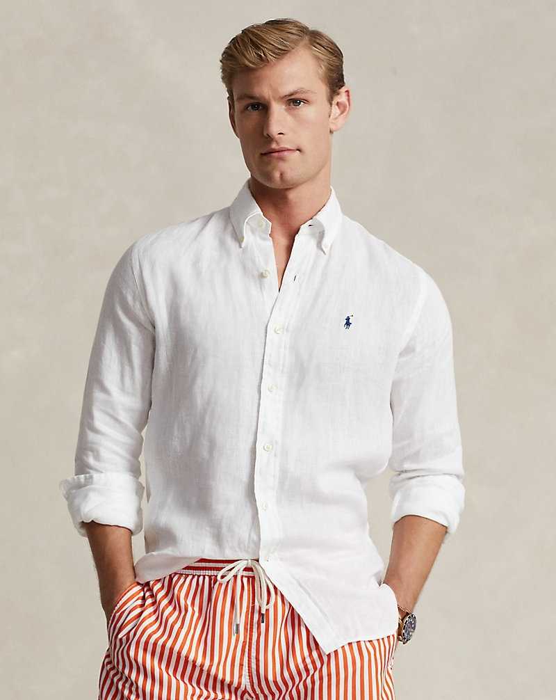 Camisas Ralph Lauren Custom Fit Linen Hombre Blancos | GQLWKYT-12 - vista 1