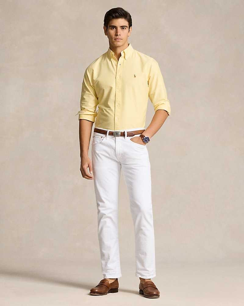 Camisas Ralph Lauren Custom Fit Oxford Hombre Amarillos | VPUXAMF-40 - vista 3