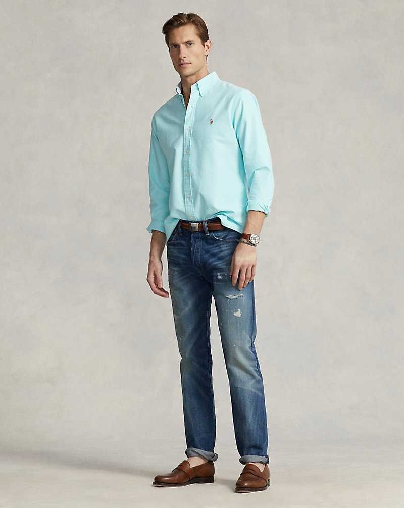 Camisas Ralph Lauren Custom Fit Oxford Hombre Azules | YZGNRCV-19 - vista 3