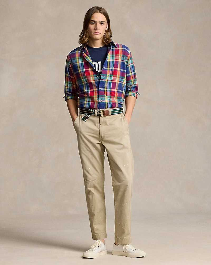 Camisas Ralph Lauren Custom Fit Plaid Hombre 535 Royal/Red Multi | ZSWPRVI-20 - vista 3