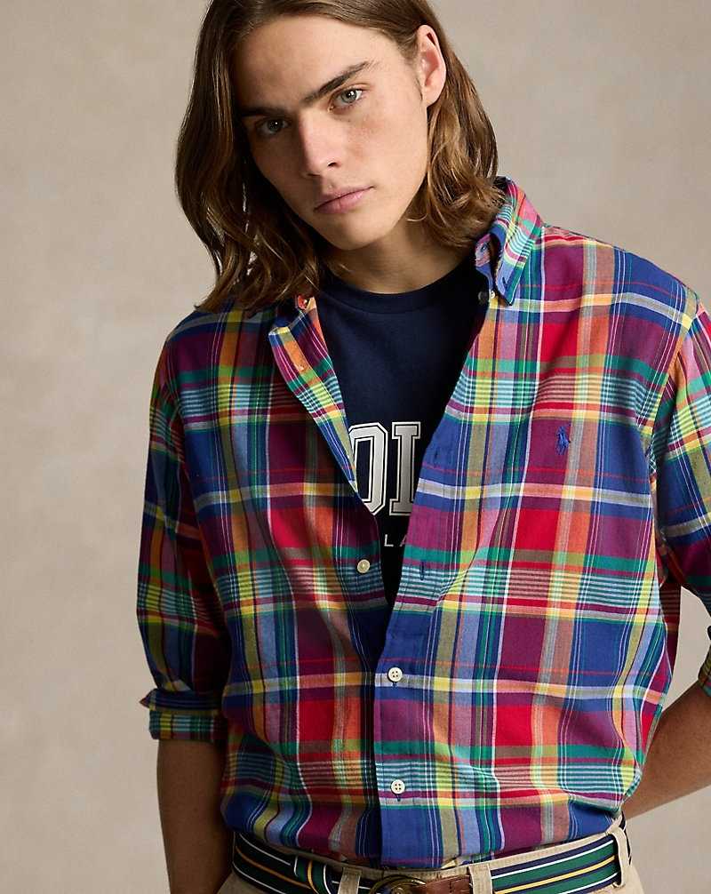 Camisas Ralph Lauren Custom Fit Plaid Hombre 535 Royal/Red Multi | ZSWPRVI-20 - vista 5