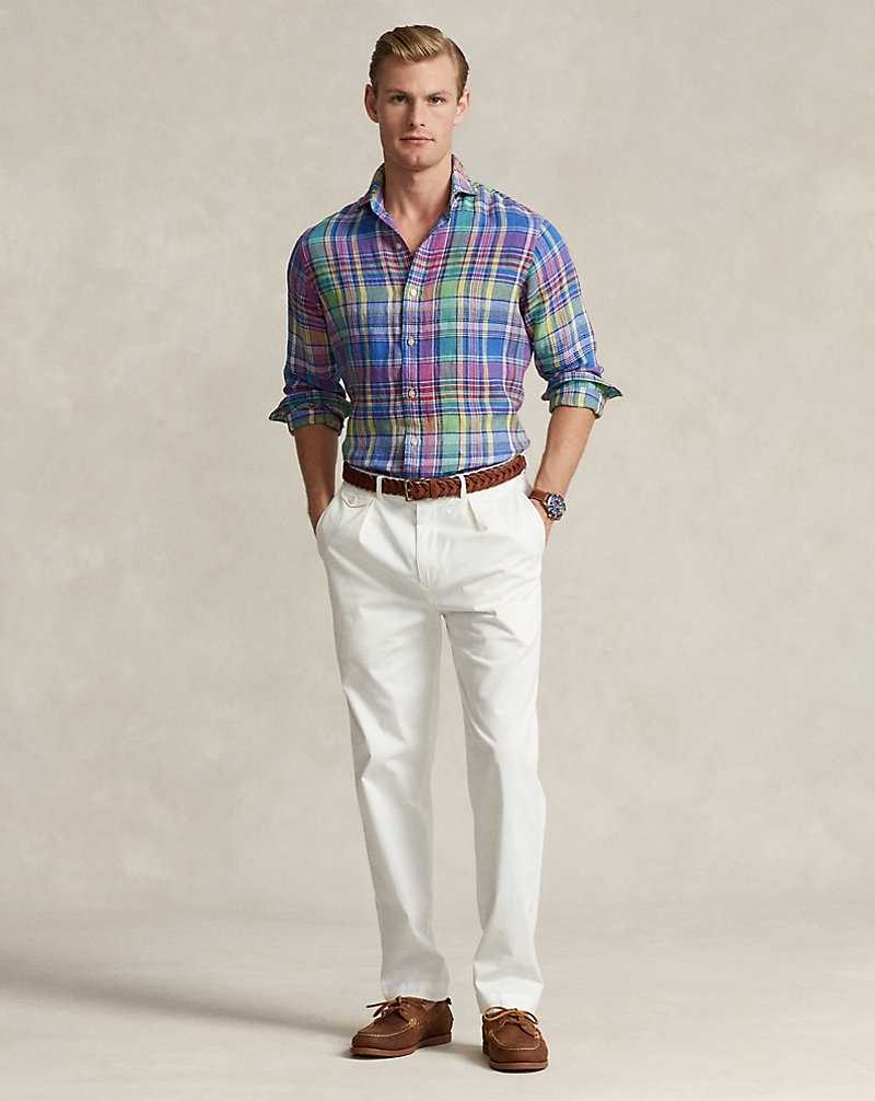 Camisas Ralph Lauren Custom Fit Plaid Linen Hombre 6310 Pink/Blue Multi | SBKAQCO-94 - vista 3