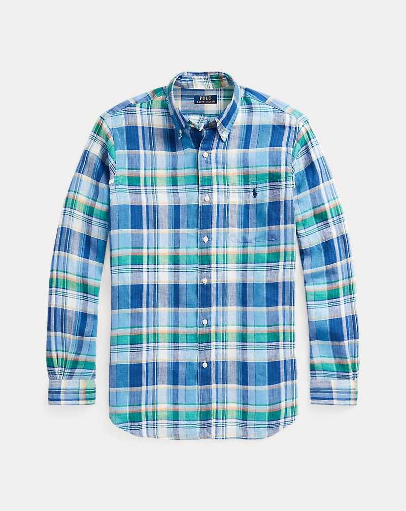 Camisas Ralph Lauren Custom Fit Plaid Linen Hombre 6357a Blue/Green Multi | ZUOJAWN-62 - vista 2