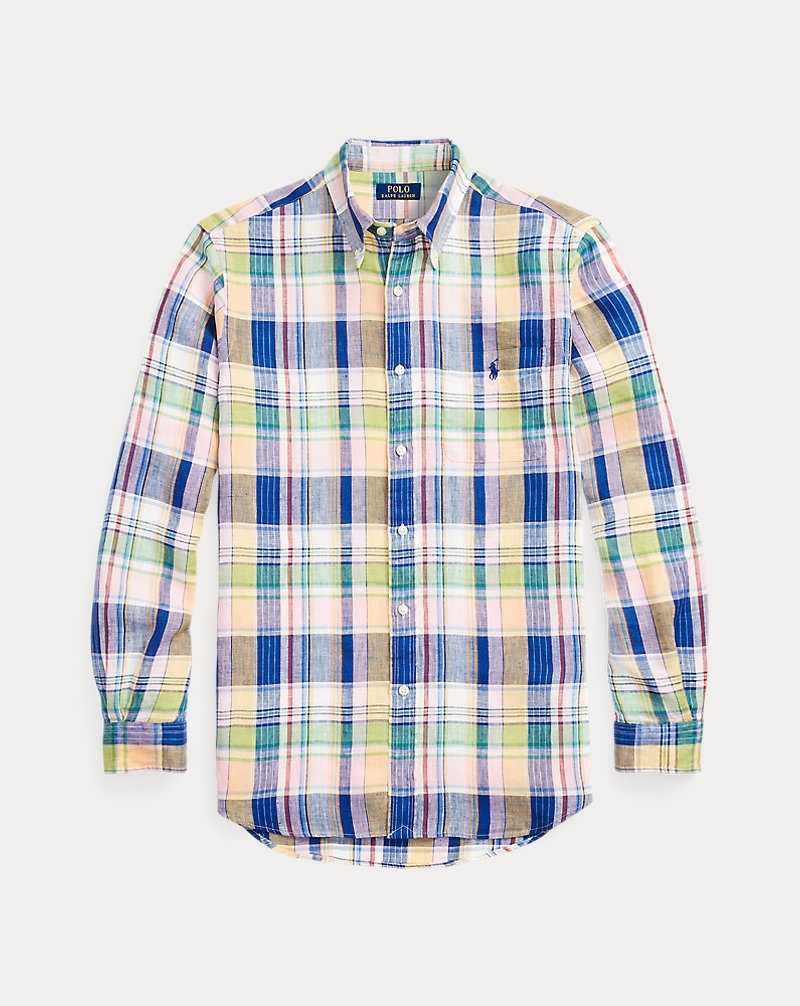 Camisas Ralph Lauren Custom Fit Plaid Linen Hombre 6357b Navy/Pink Multi | KQAPRXN-21 - vista 2