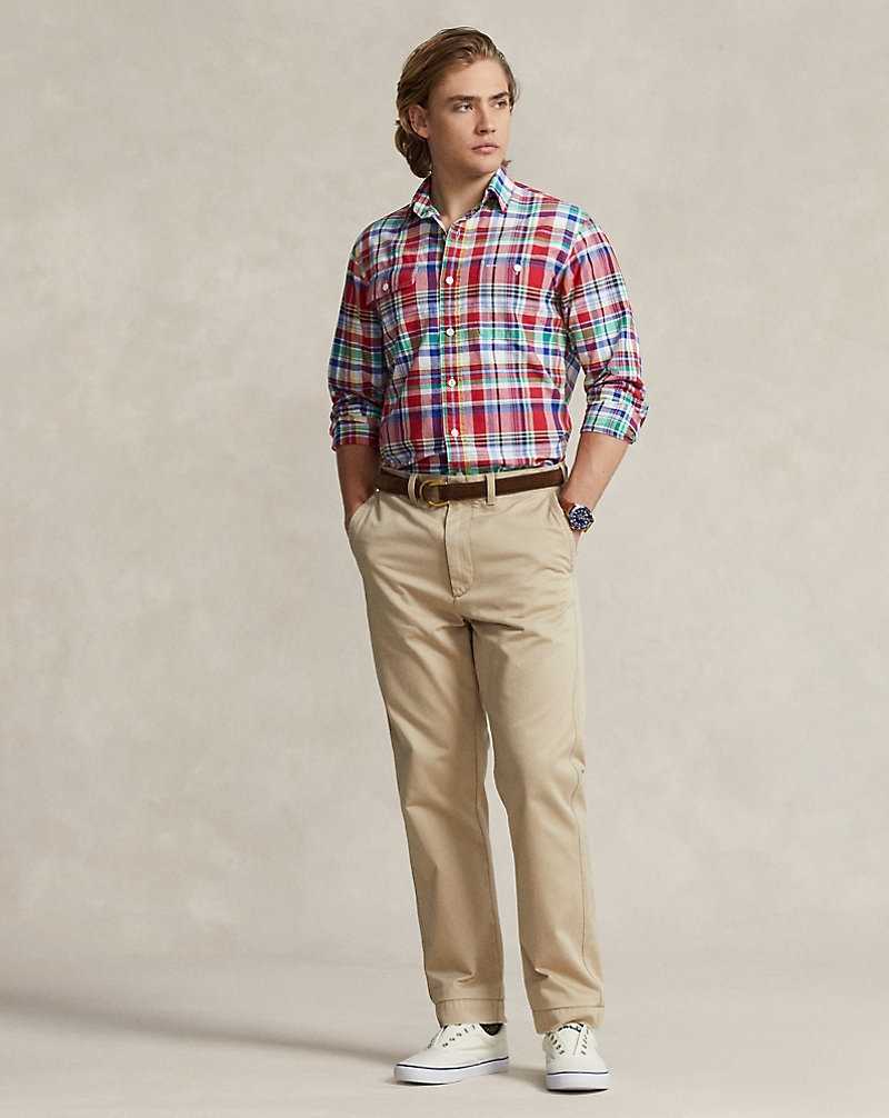 Camisas Ralph Lauren Custom Fit Plaid Oxford Hombre 6272 Red/Blue Multi | YOWFTCN-24 - vista 3