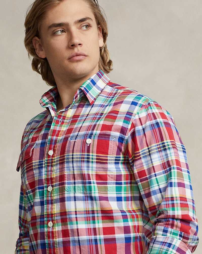 Camisas Ralph Lauren Custom Fit Plaid Oxford Hombre 6272 Red/Blue Multi | YOWFTCN-24 - vista 5