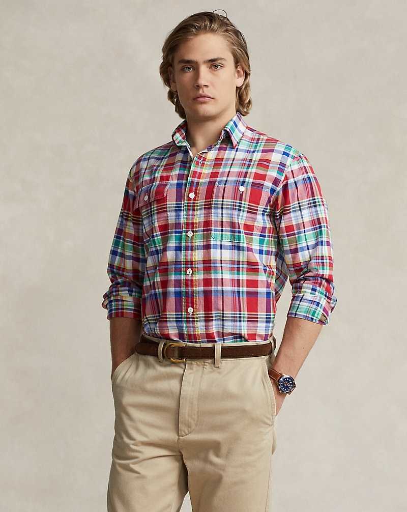 Camisas Ralph Lauren Custom Fit Plaid Oxford Hombre 6272 Red/Blue Multi | YOWFTCN-24 - vista 1