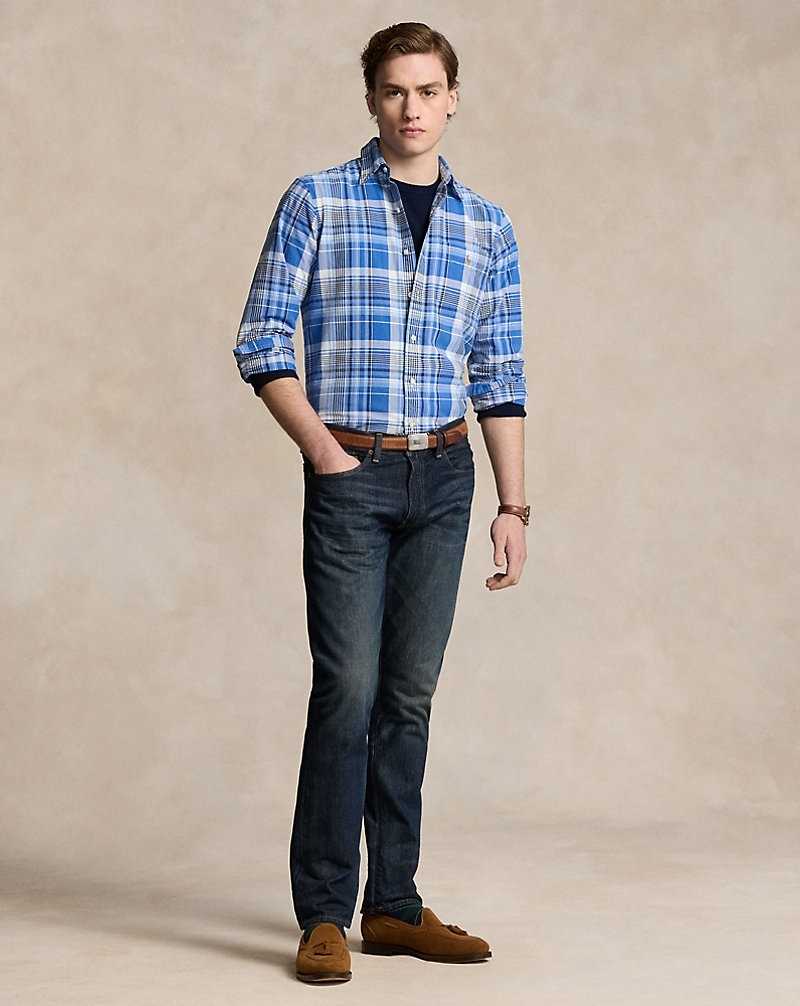 Camisas Ralph Lauren Custom Fit Plaid Oxford Hombre Azules | SOXYTQW-82 - vista 3
