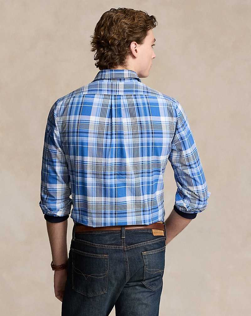 Camisas Ralph Lauren Custom Fit Plaid Oxford Hombre Azules | SOXYTQW-82 - vista 4
