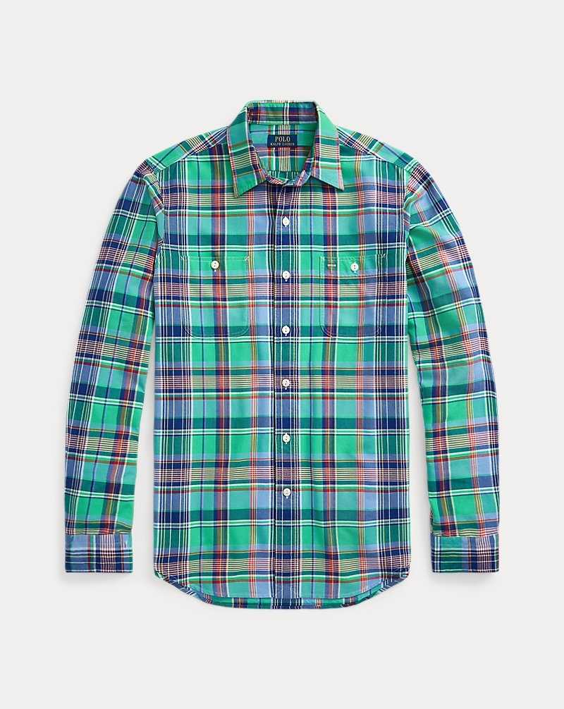 Camisas Ralph Lauren Custom Fit Plaid Oxford Hombre 6341 Green/Blue Multi | QJBMIXL-86 - vista 2
