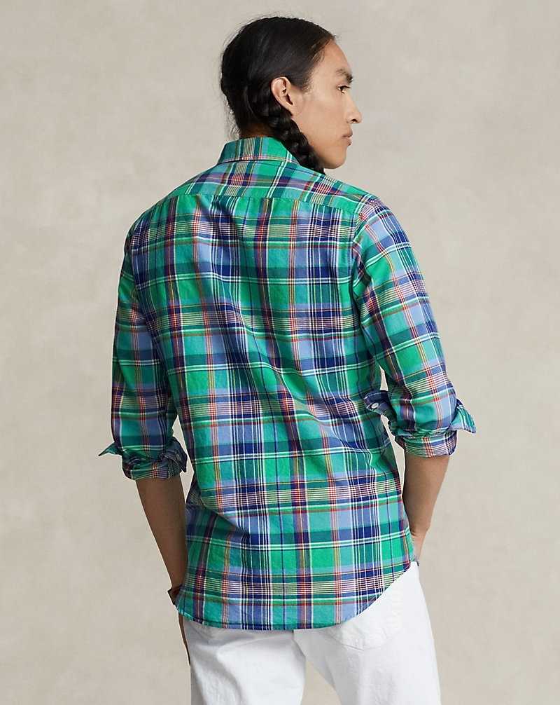 Camisas Ralph Lauren Custom Fit Plaid Oxford Hombre 6341 Green/Blue Multi | QJBMIXL-86 - vista 4