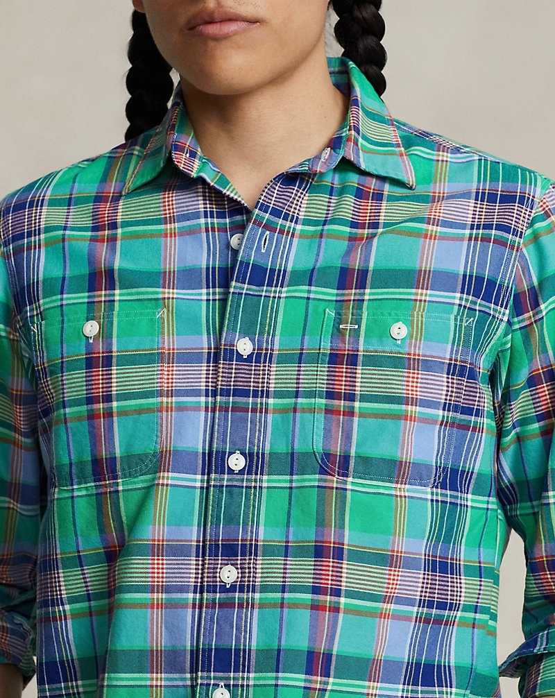 Camisas Ralph Lauren Custom Fit Plaid Oxford Hombre 6341 Green/Blue Multi | QJBMIXL-86 - vista 5