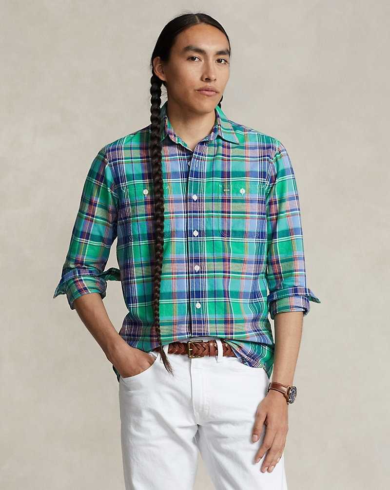 Camisas Ralph Lauren Custom Fit Plaid Oxford Hombre 6341 Green/Blue Multi | QJBMIXL-86 - vista 1
