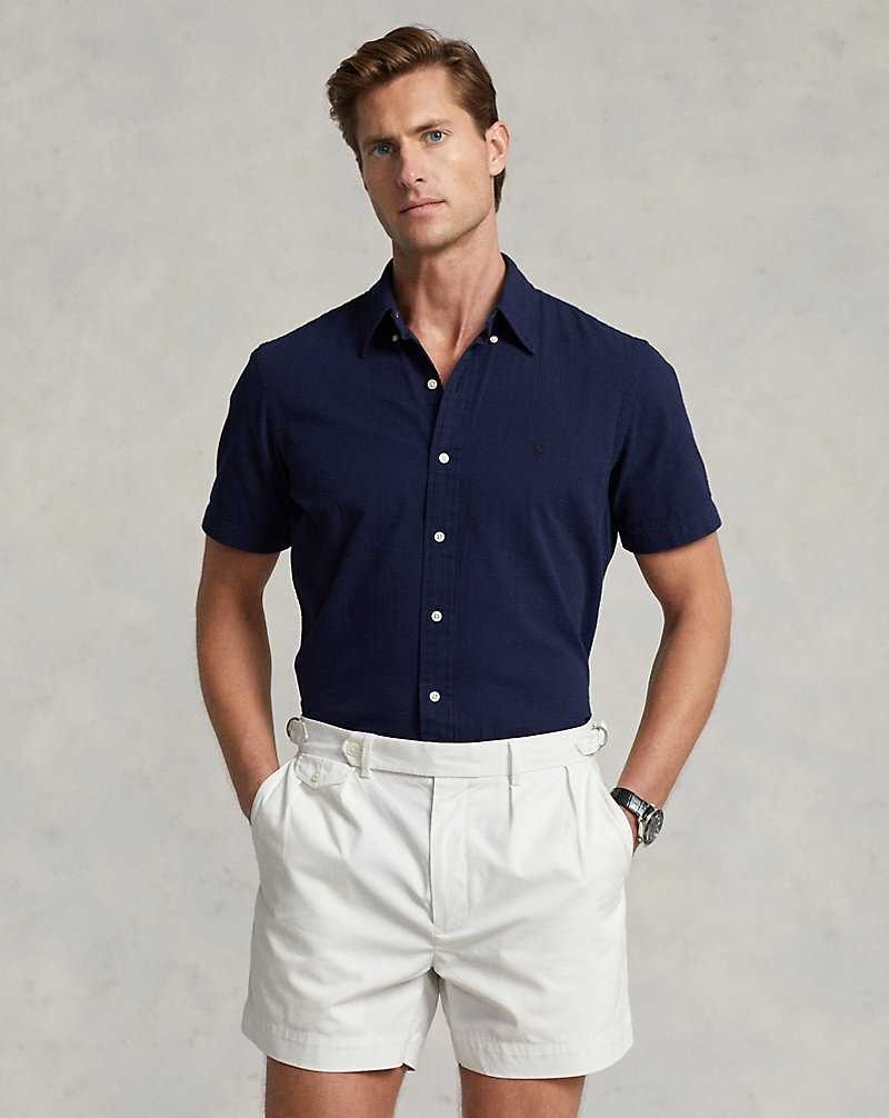 Camisas Ralph Lauren Custom Fit Seersucker Hombre Azul Marino | KLWJGXF-70 - vista 5