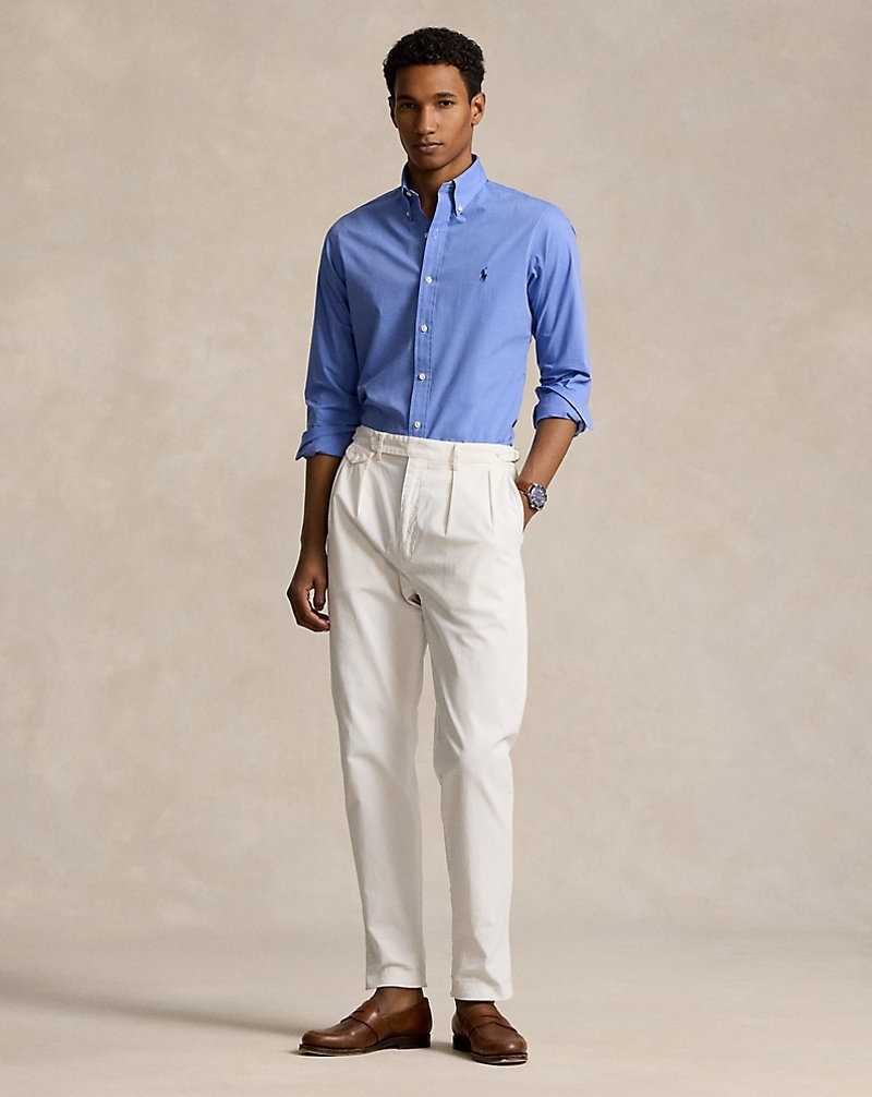 Camisas Ralph Lauren Custom Fit Stretch Poplin Hombre Azules | HIYTBQG-68 - vista 3