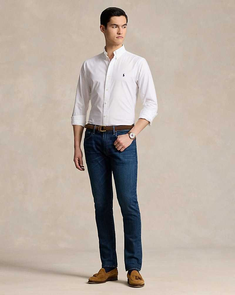 Camisas Ralph Lauren Custom Fit Stretch Poplin Hombre Blancos | YPGIKZH-15 - vista 3