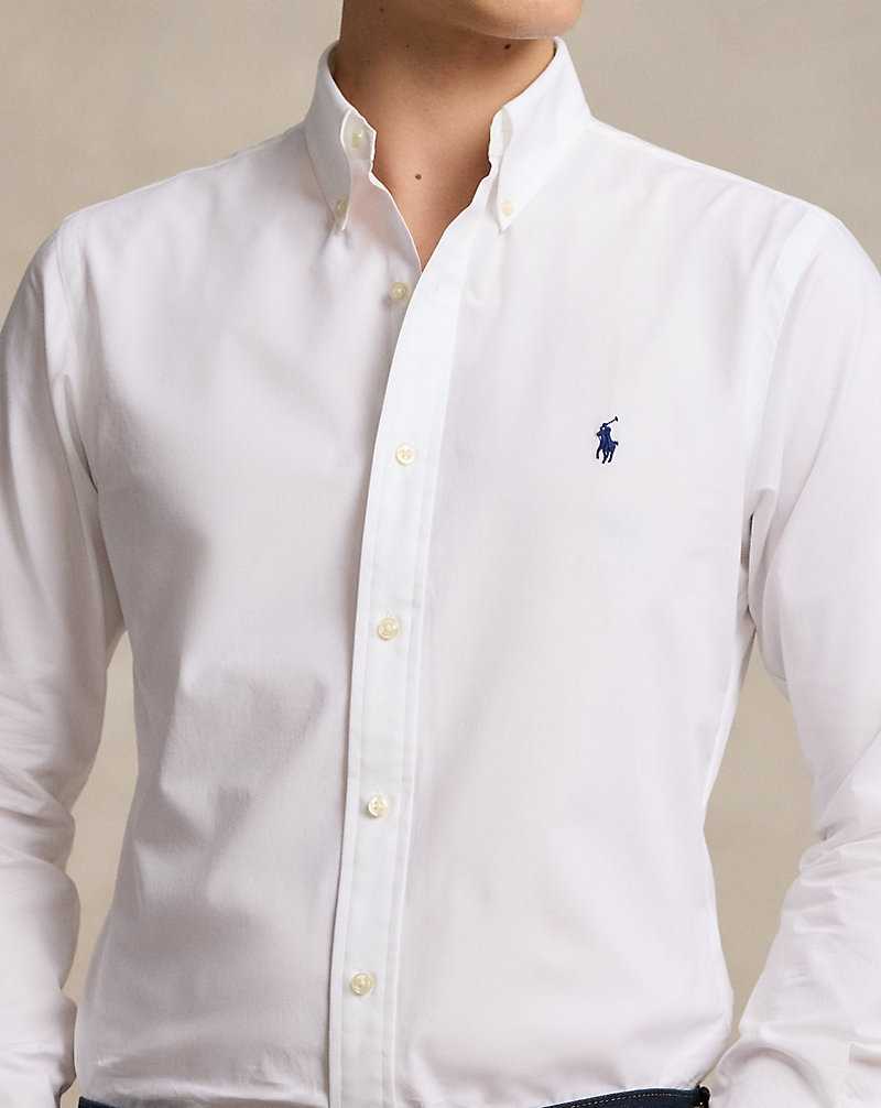 Camisas Ralph Lauren Custom Fit Stretch Poplin Hombre Blancos | YPGIKZH-15 - vista 5