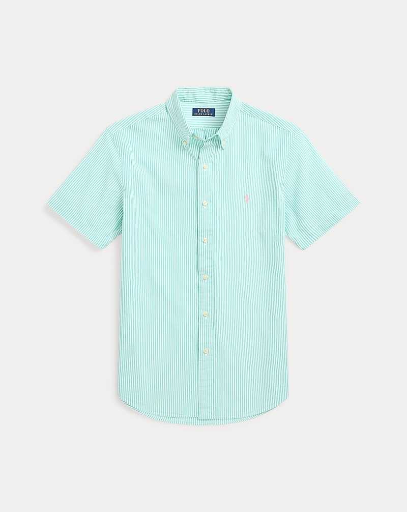 Camisas Ralph Lauren Custom Fit Striped Seersucker Hombre Keywest Green/White | NEHAYKJ-85 - vista 2