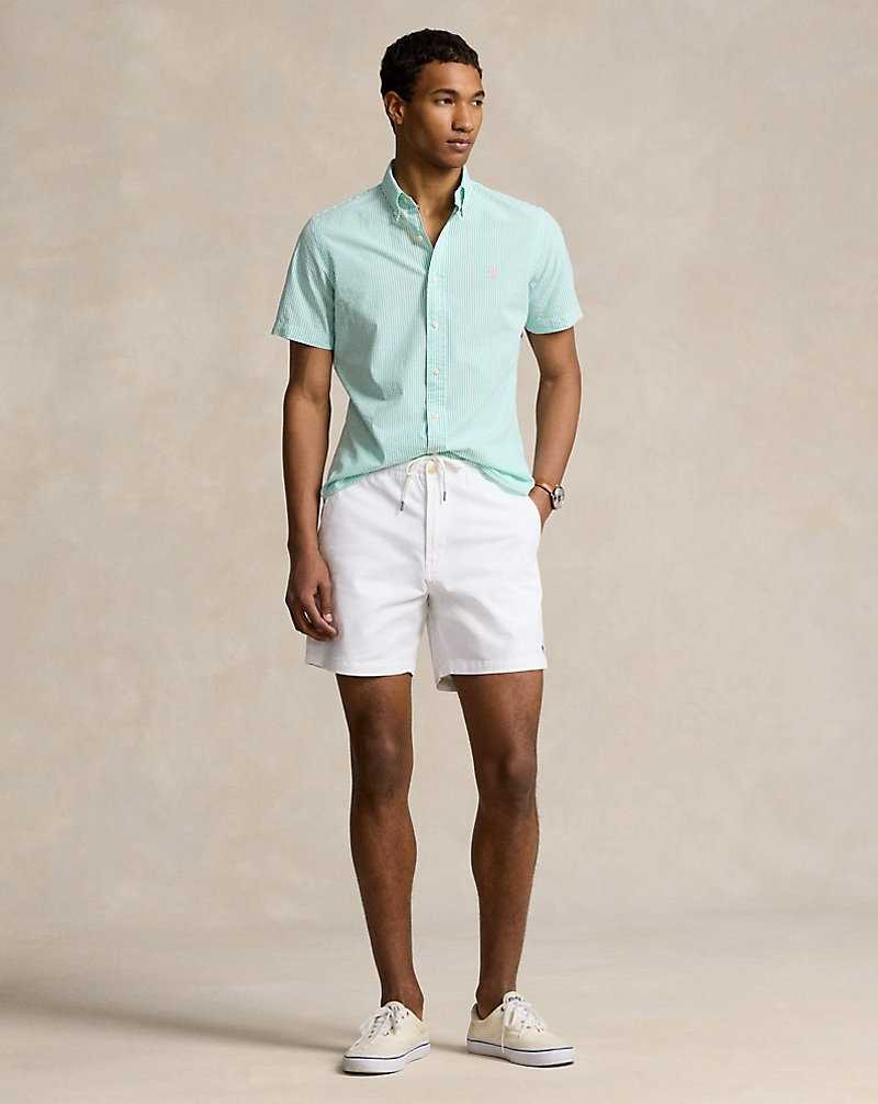 Camisas Ralph Lauren Custom Fit Striped Seersucker Hombre Keywest Green/White | NEHAYKJ-85 - vista 3