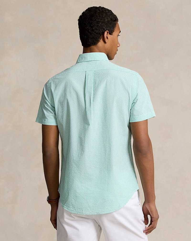 Camisas Ralph Lauren Custom Fit Striped Seersucker Hombre Keywest Green/White | NEHAYKJ-85 - vista 4
