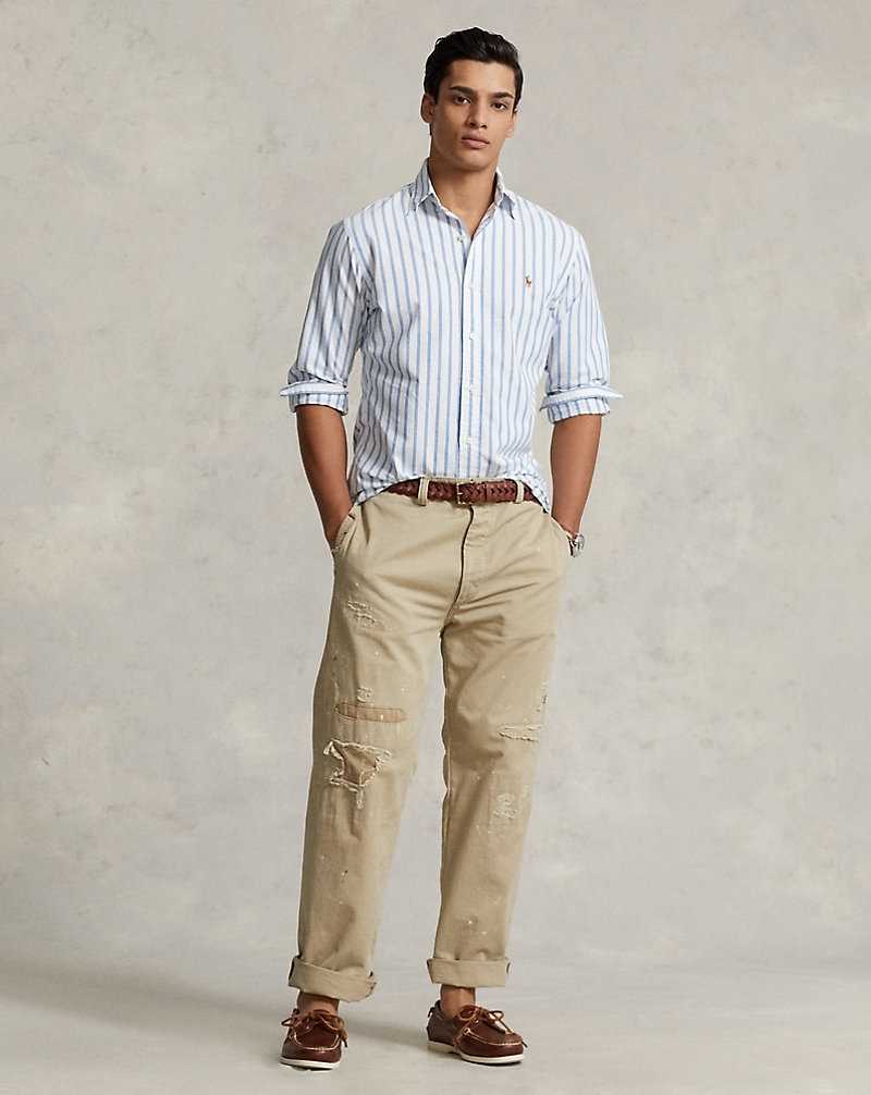 Camisas Ralph Lauren Custom Fit Striped Oxford Hombre Blue/White | ADXCOQI-21 - vista 3