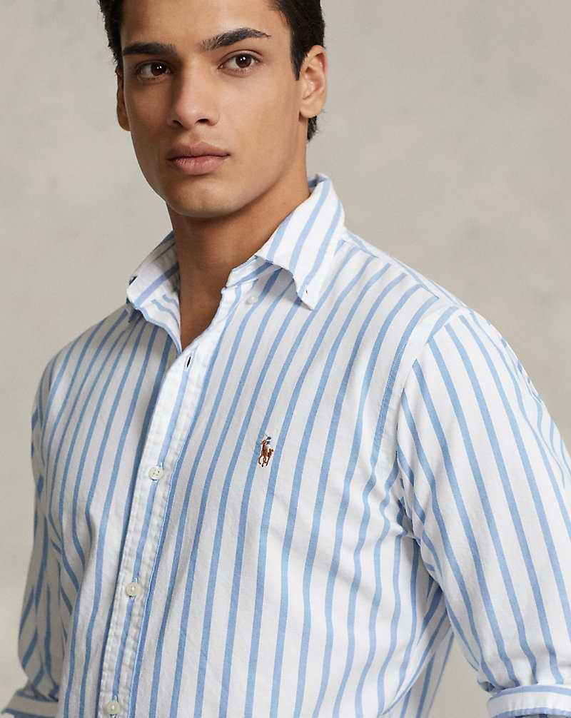 Camisas Ralph Lauren Custom Fit Striped Oxford Hombre Blue/White | ADXCOQI-21 - vista 5
