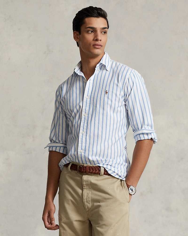 Camisas Ralph Lauren Custom Fit Striped Oxford Hombre Blue/White | ADXCOQI-21 - vista 1