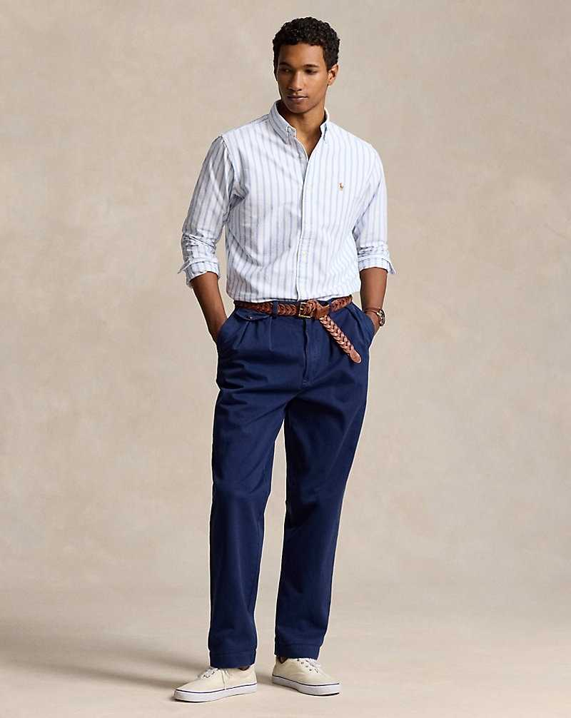 Camisas Ralph Lauren Custom Fit Striped Oxford Hombre Blancos Azules | TVHMEUS-49 - vista 3