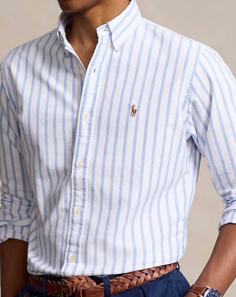 Camisas Ralph Lauren Custom Fit Striped Oxford Hombre Blancos Azules | TVHMEUS-49 - vista 5