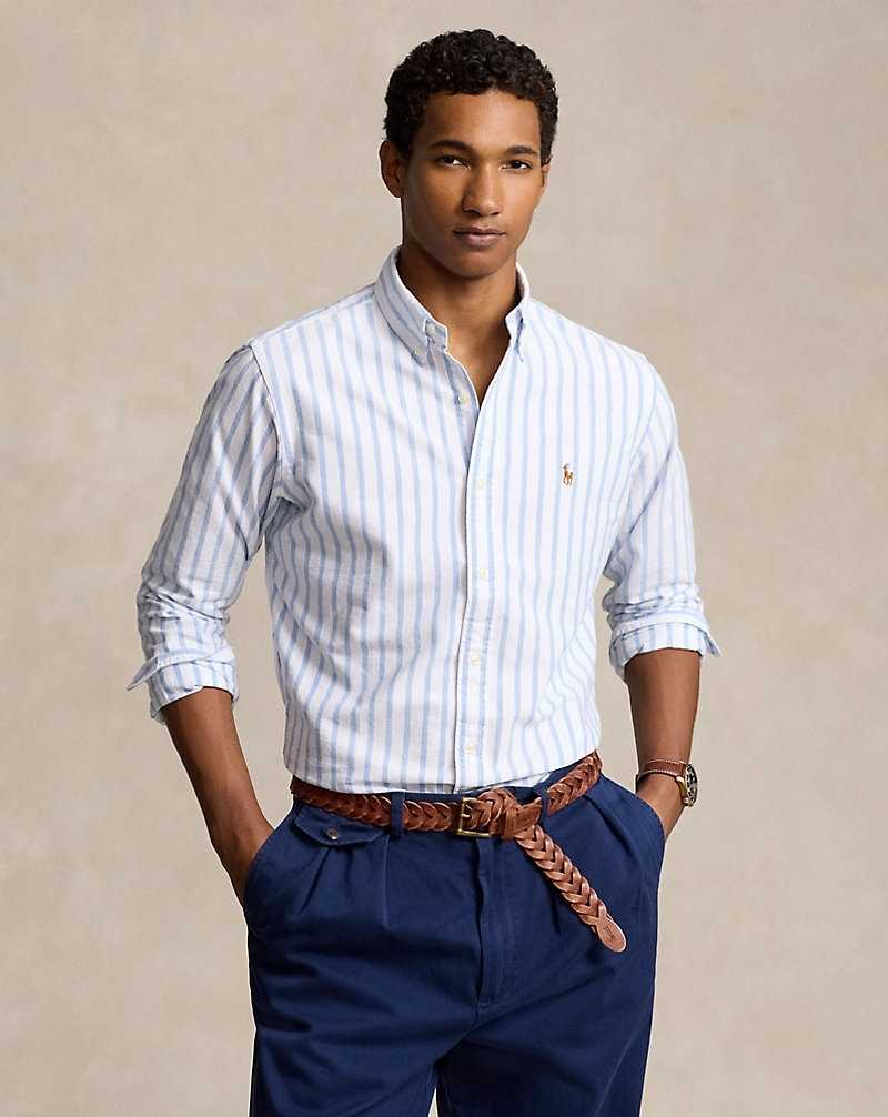 Camisas Ralph Lauren Custom Fit Striped Oxford Hombre Blancos Azules | TVHMEUS-49 - vista 1