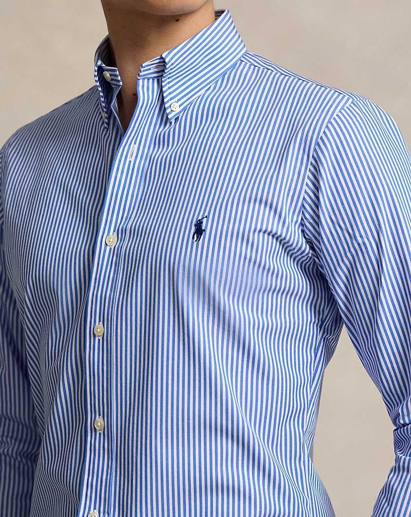 Camisas Ralph Lauren Custom Fit Striped Stretch Poplin Hombre Azules | CHYGLFU-15 - vista 5