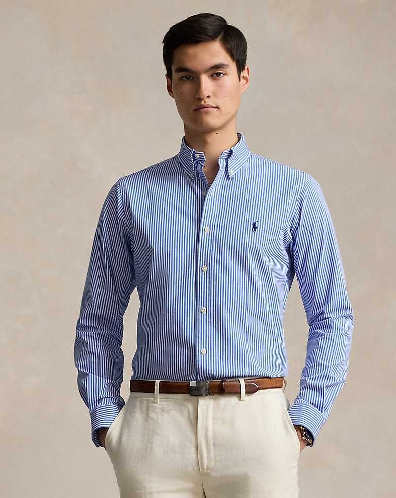 Camisas Ralph Lauren Custom Fit Striped Stretch Poplin Hombre Azules | CHYGLFU-15 - vista 1
