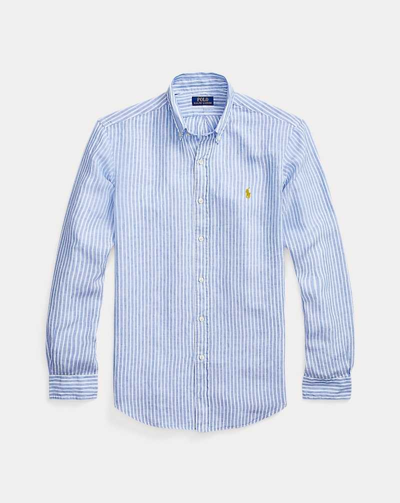 Camisas Ralph Lauren Custom Fit Striped Linen Hombre Blue/White | YQZIRNS-25 - vista 2