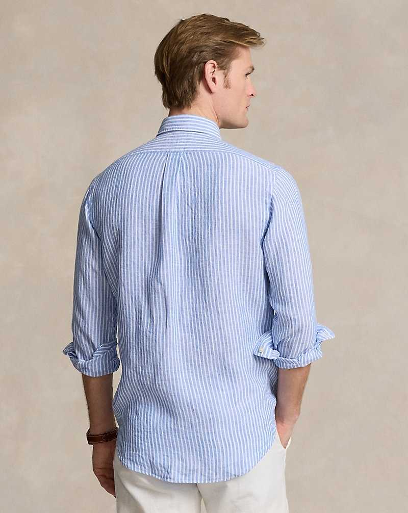 Camisas Ralph Lauren Custom Fit Striped Linen Hombre Blue/White | YQZIRNS-25 - vista 4