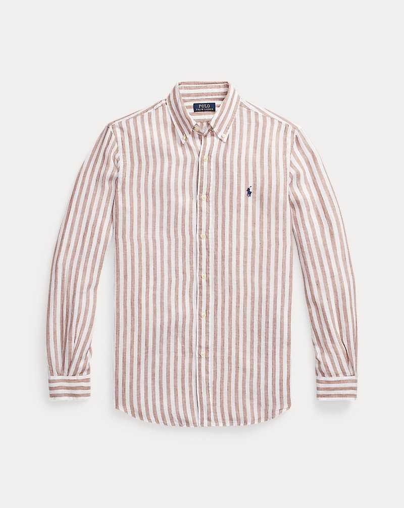 Camisas Ralph Lauren Custom Fit Striped Linen Hombre Khaki/White | XNJSETR-36 - vista 2