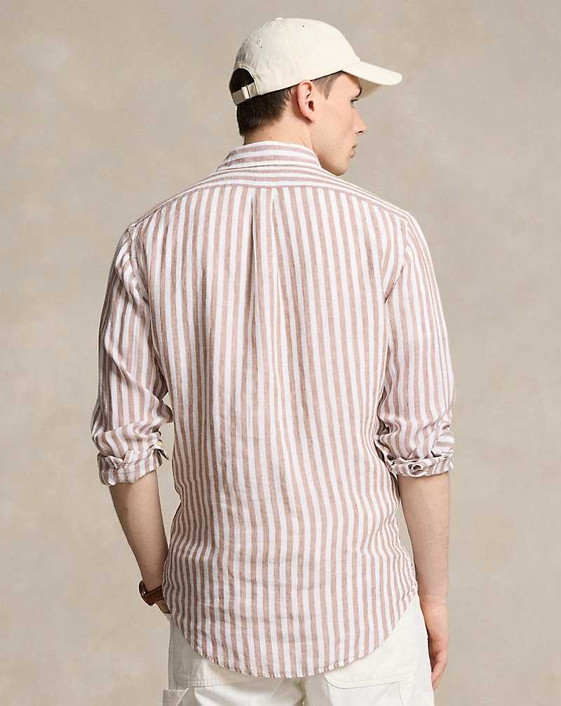 Camisas Ralph Lauren Custom Fit Striped Linen Hombre Khaki/White | XNJSETR-36 - vista 4