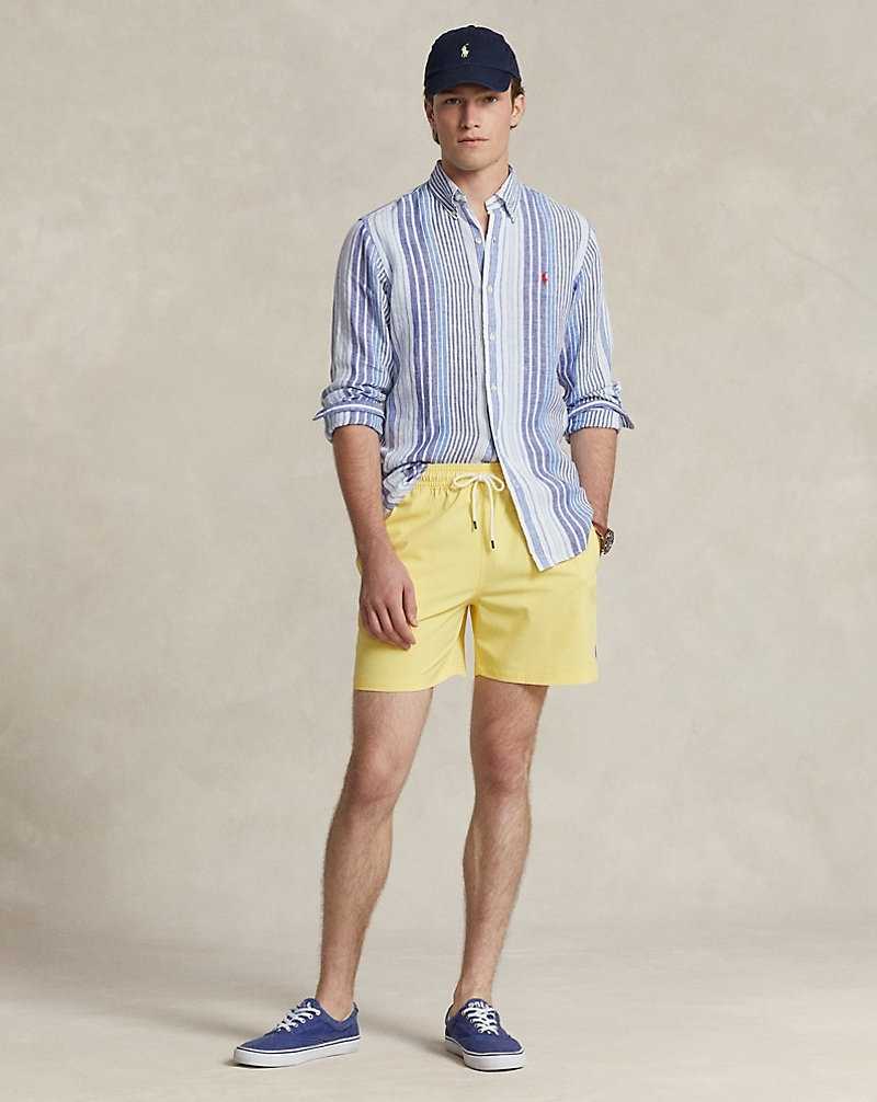 Camisas Ralph Lauren Custom Fit Striped Linen Hombre Azules | TIHUPEN-69 - vista 3