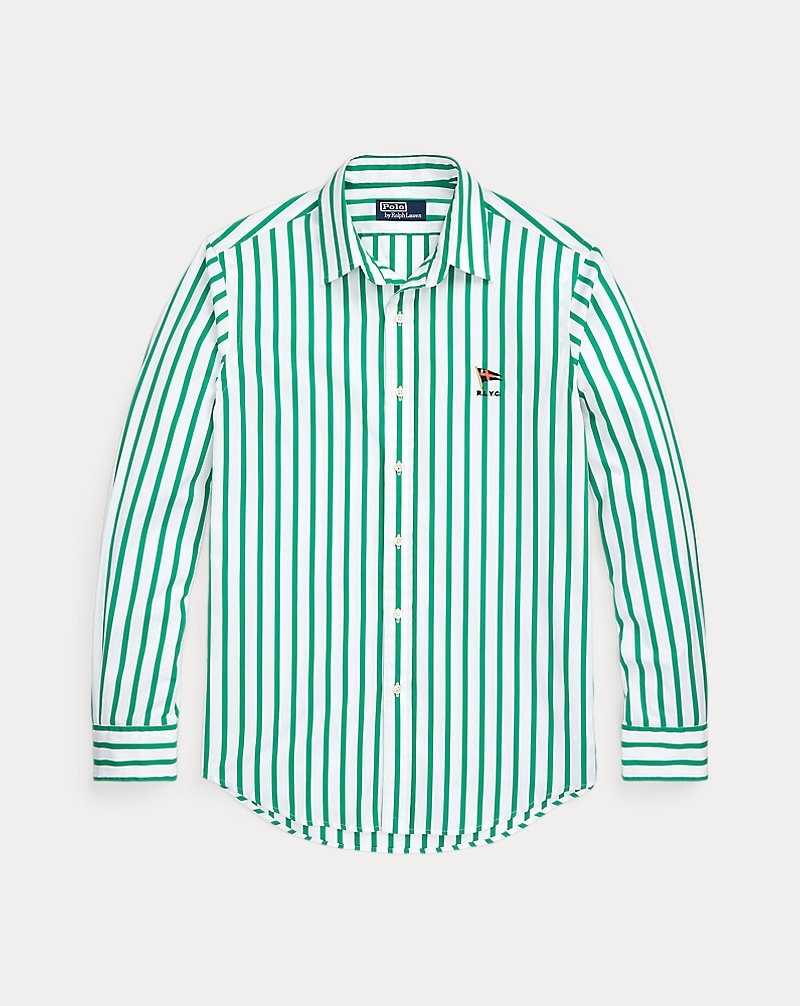 Camisas Ralph Lauren Custom Fit Striped Poplin Hombre Scarab Green/White | QHJTBUP-10 - vista 2