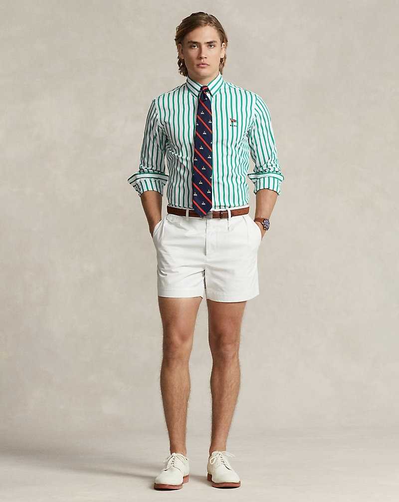 Camisas Ralph Lauren Custom Fit Striped Poplin Hombre Scarab Green/White | QHJTBUP-10 - vista 3