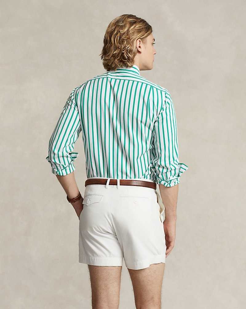 Camisas Ralph Lauren Custom Fit Striped Poplin Hombre Scarab Green/White | QHJTBUP-10 - vista 4
