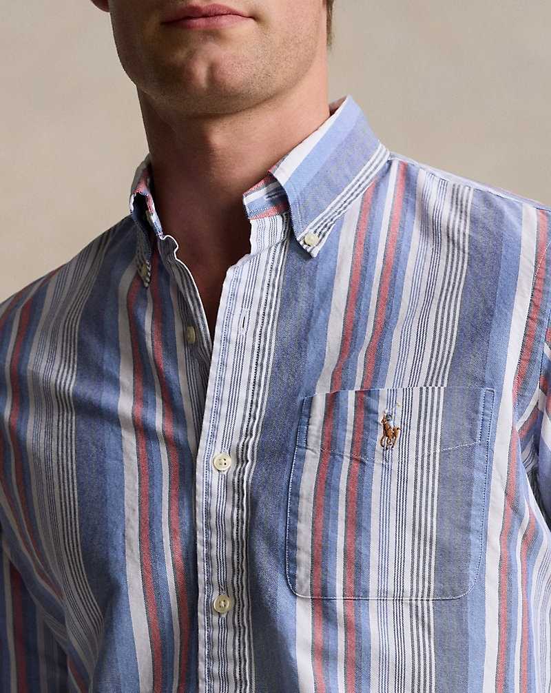 Camisas Ralph Lauren Custom Fit Striped Oxford Hombre Azules Rojos | CQGVOWF-87 - vista 5