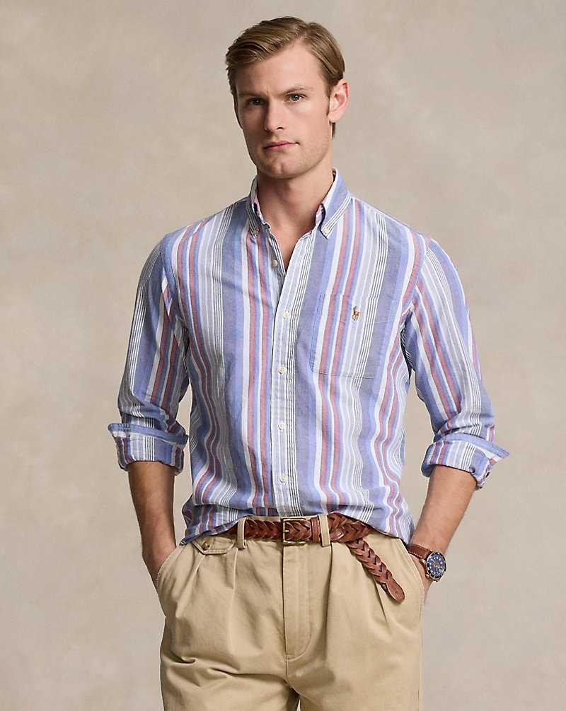 Camisas Ralph Lauren Custom Fit Striped Oxford Hombre Azules Rojos | CQGVOWF-87 - vista 1