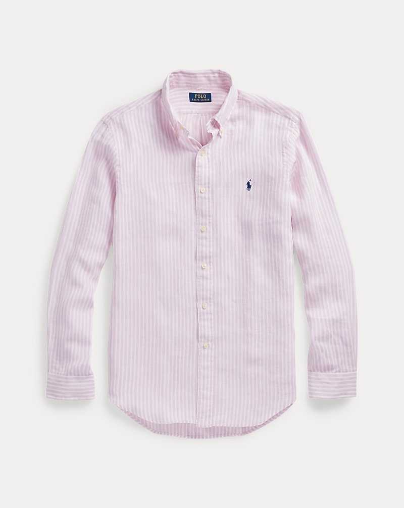 Camisas Ralph Lauren Custom Fit Striped Linen Hombre 5137b Pink/White | TCLPQOS-38 - vista 2