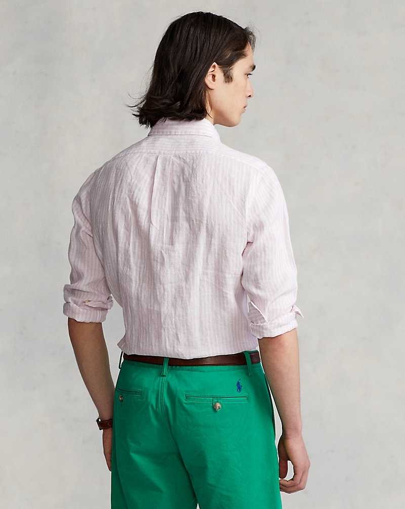 Camisas Ralph Lauren Custom Fit Striped Linen Hombre 5137b Pink/White | TCLPQOS-38 - vista 4