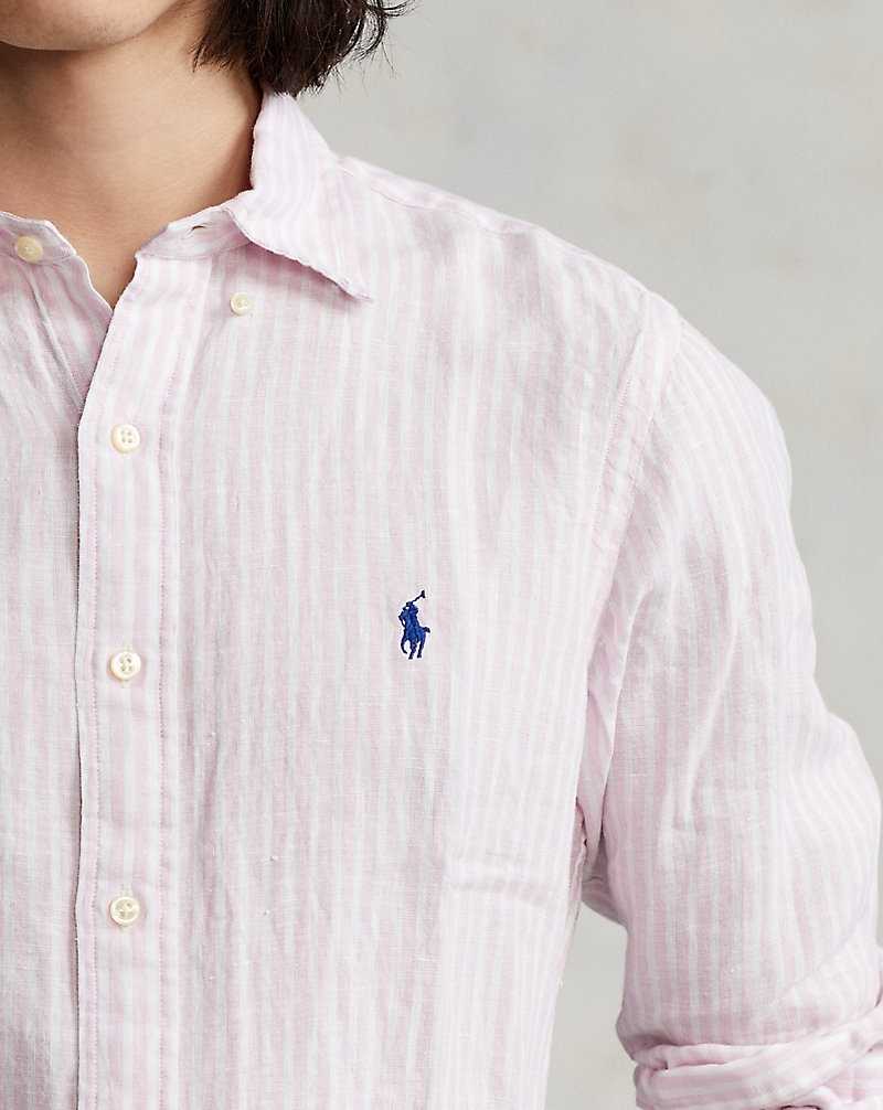 Camisas Ralph Lauren Custom Fit Striped Linen Hombre 5137b Pink/White | TCLPQOS-38 - vista 5