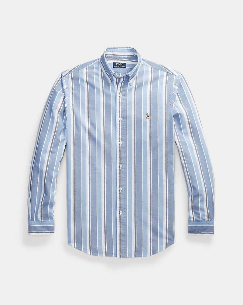 Camisas Ralph Lauren Custom Fit Striped Oxford Hombre Blancos Azules | AOIPTVD-25 - vista 2